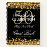 50th Birthday Guestbook Party Sparkles Gold Notebook at Zazzle