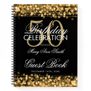 50th Birthday Guestbook Party Sparkles Gold Notebook