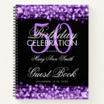 50th Birthday Guestbook Party Sparkles Purple Notebook at Zazzle