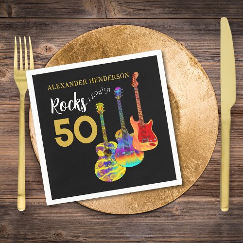 50th Birthday Guitar Rocks 50 Name Napkins