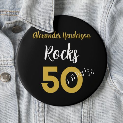 50th birthday Guitar Rocks 50 Personalized Button