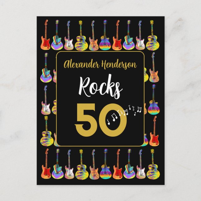 50th birthday Guitar Rocks 50 Personalized Postcard (Front)