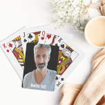 50th birthday guys men hello 50 poker cards<br><div class="desc">Playing cards for a 50th birthday party for a guy.  Template for Your photo.  White letters and the text: Hello 50</div>