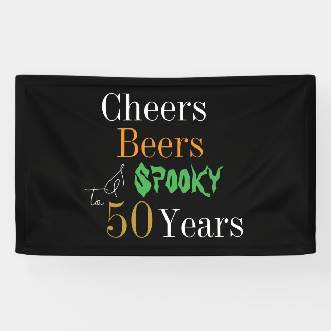 50th Birthday Halloween Cheers Beers Spooky Party Banner (Horizontal)