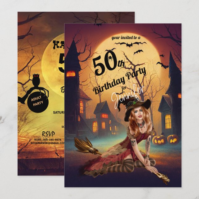 50th Birthday Halloween Party Spooky Invitation (Front/Back)