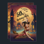 50th Birthday Halloween Party Spooky Invitation<br><div class="desc">I hope you enjoy this great 50th Birthday Halloween Party Invitation with an image of a girl in Costume and Scary Buildings in the background. This is perfect for that girl that her birthday falls on Halloween. You can CHANGE ALL THE PERSONAL INFORMATION on the Invitation to meet your needs....</div>