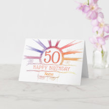 50th Birthday - hand drawn multi-colored sunburst
