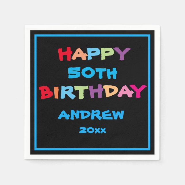 50th Birthday Happy Birthday Custom Modern Cute Napkins (Front)