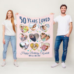 50th Birthday Heart Photo Collage Fleece Blanket<br><div class="desc">Do you know someone who is 50 years loved! This fabulous custom photo blanket is the perfect gift idea for a 50th birthday. Fill out the 9 hearts with photos of either the birthday person - or picture of everyone who loves them. A simple and modern design they are sure...</div>