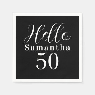 50th Birthday Hello 50 Black and White Party Napkins