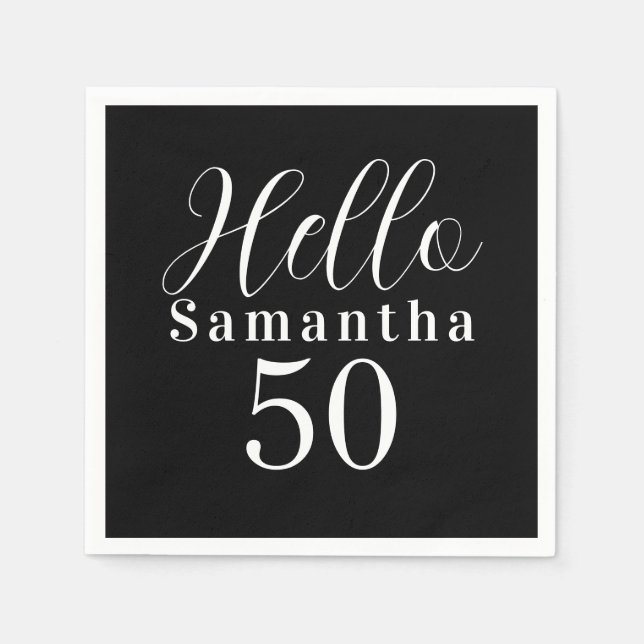 50th Birthday Hello 50 Black and White Party Napkins (Front)