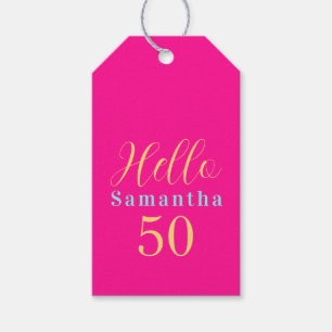 50th Birthday Hello 50 Hot Pink Party Gift Tags