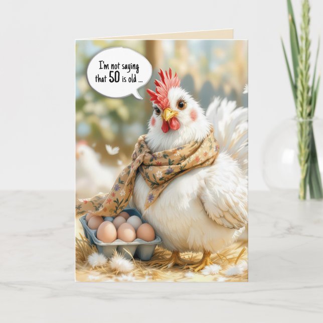 50th Birthday Hen With Eggs in Carton Card (Front)
