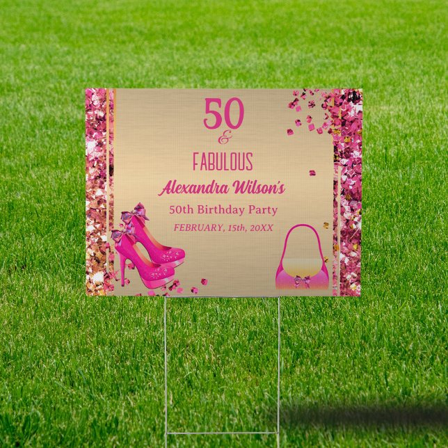 50th Birthday High Heels Gold Hot Pink Glittery  Sign (Creator Uploaded)