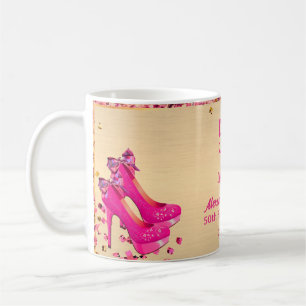 50th Birthday High Heels Gold Pink Glittery Glam Coffee Mug