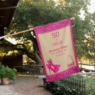 50th Birthday High Heels Pink Glittery Girly House Flag