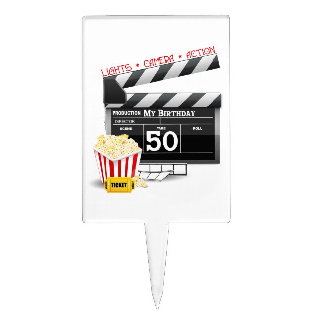 50th Birthday Hollywood Theme Cake Topper (Front)