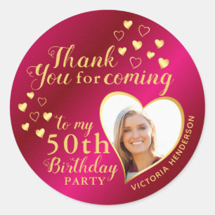 50th Birthday Hot Pink and Gold Thank You Favor Classic Round Sticker