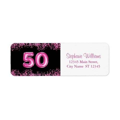 50th Birthday Hot Pink Balloon Font  Faux Glitter Label