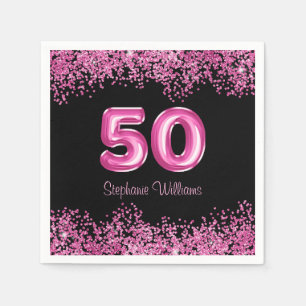 50th Birthday Hot Pink Balloons Gllitter Party Napkins