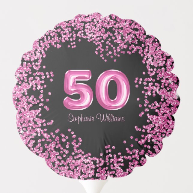 50th Birthday Hot Pink | Faux Glitter Balloon (Back)