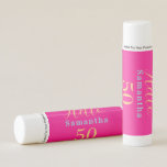 50th Birthday Hot Pink Hello 50 Party Favors Lip Balm<br><div class="desc">This is a modern and stylish 50th birthday party design. This bright and bold design is in trending hot pink with pops of gold and blue colored typography. It has the text, "Hello 50", and space you to add your name. This stylish design is perfect for a fun and unforgettable...</div>