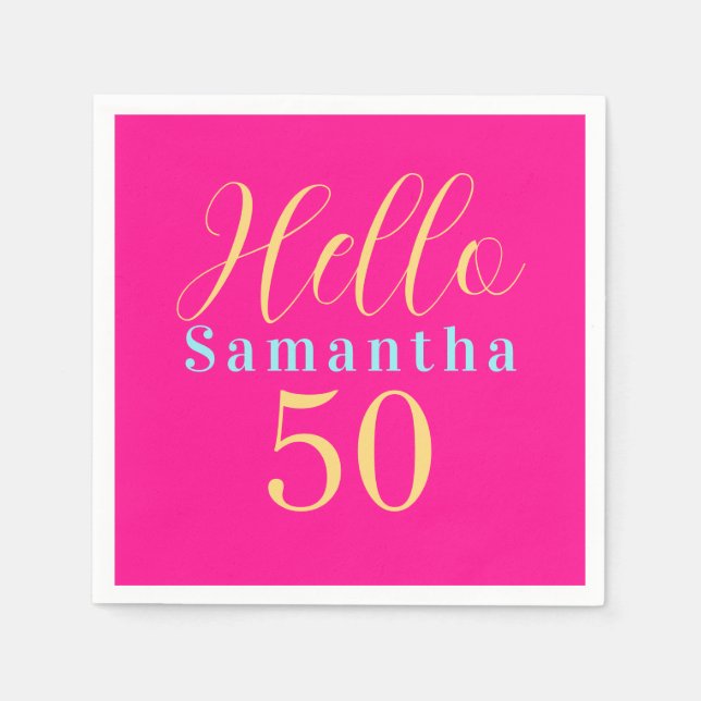 50th Birthday Hot Pink Party Napkins (Front)