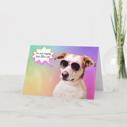 50th Birthday Hound Dog On Rainbow  Card