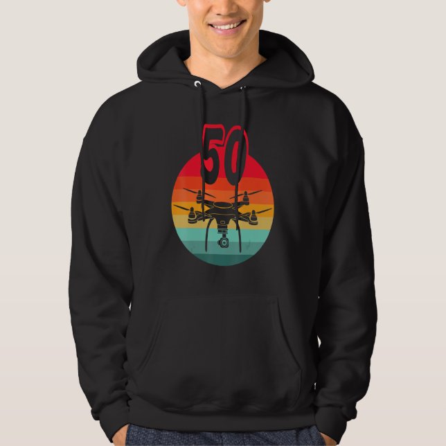50th Birthday I Retro Remote Control Drones With C Hoodie (Front)