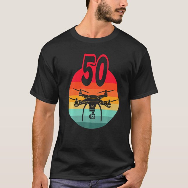 50th Birthday I Retro Remote Control Drones With C T-Shirt (Front)