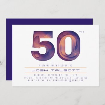 50th Birthday In Modern Purple And Gold Invitation by Charmalot at Zazzle