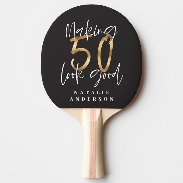 50th birthday initials personalized favor gift ping pong paddle (Front)