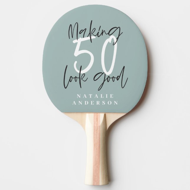 50th birthday initials personalized favor gift ping pong paddle (Front)