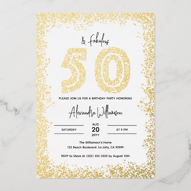 50th Birthday Invitation | 50 and Fabulous Real Foil Invitation (Front)