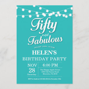 50th Birthday Invitation Aqua Turquoise Fabulous