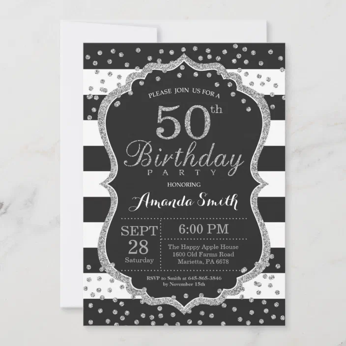 50th Birthday Invitation Black and White