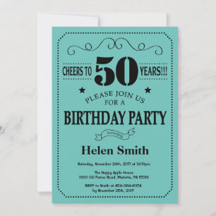 50th Birthday Invitation Black and Teal
