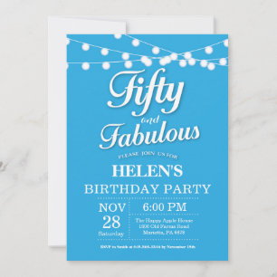 50th Birthday Invitation Blue Fabulous