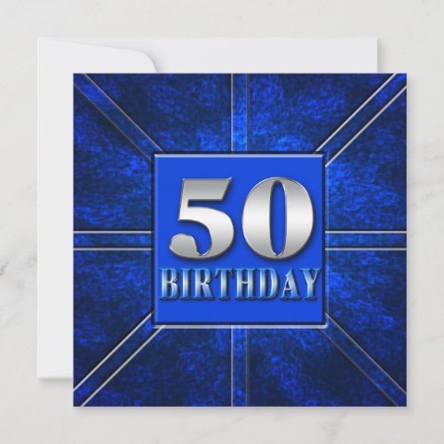 50th Birthday Invitation - Blue/Silver