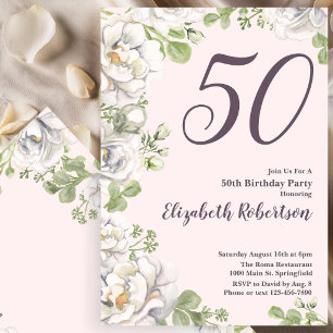 50th Birthday Invitation Blush Pink Floral Peonies