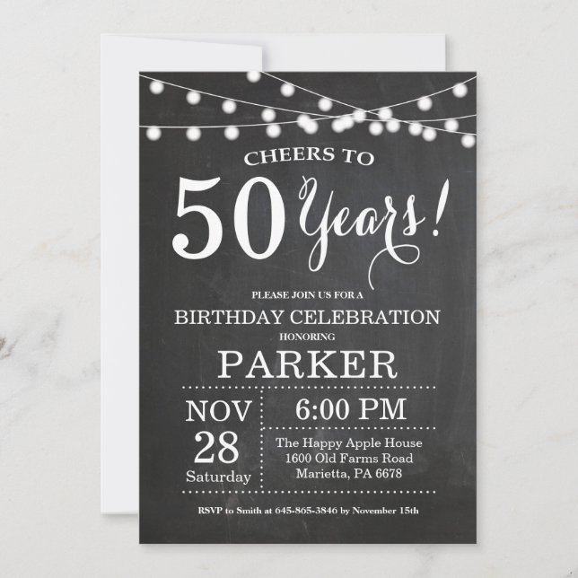 50th Birthday Invitation Chalkboard (Front)