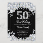 50th Birthday Invitation Chalkboard Silver Diamond