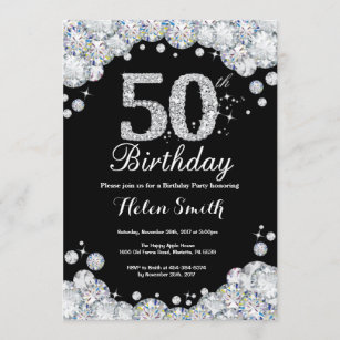 50th Birthday Invitation Chalkboard Silver Diamond