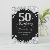 50th Birthday Invitation Chalkboard Silver Diamond (Standing Front)
