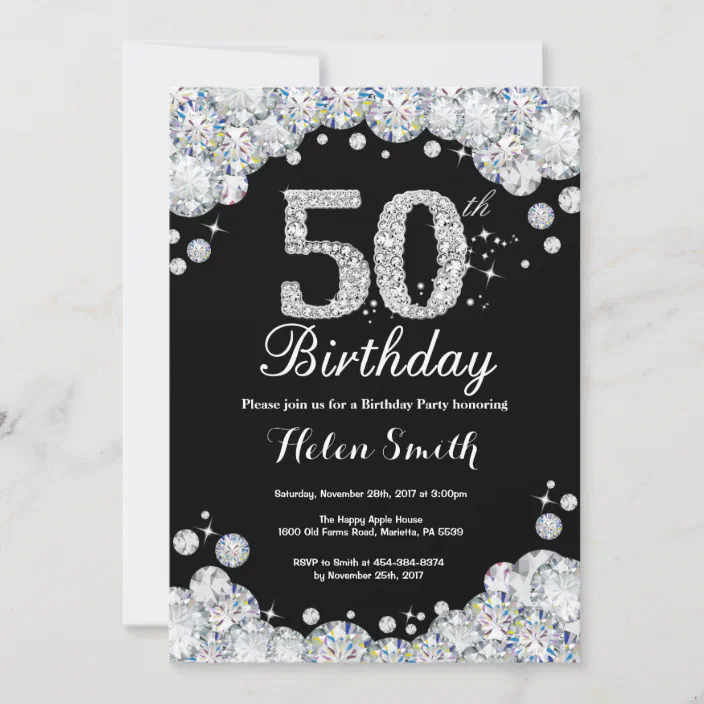 Red Black Silver Diamond 40Th Birthday Party Personalised Invitations