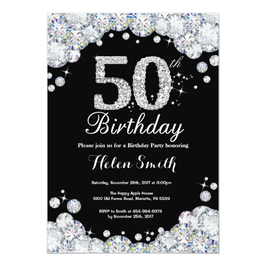 50th Birthday Invitation Chalkboard Silver Diamond | Zazzle.com