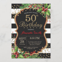 50th Birthday Invitation. Christmas Red Black Gold Invitation