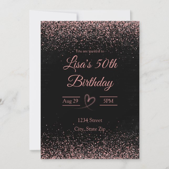 50th Birthday Invitation – Glitter Confetti | Pink (Front)