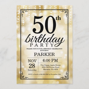 50th Birthday Invitation Gold Glitter