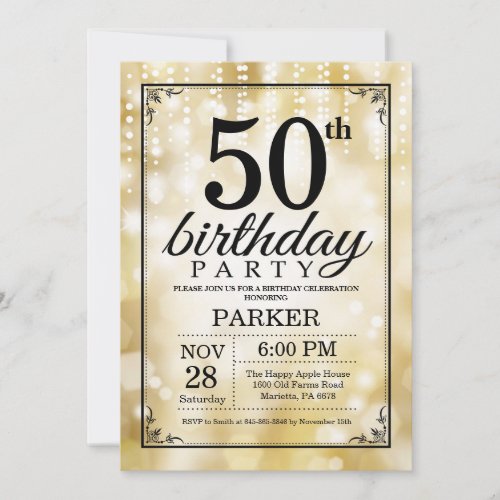 50th Birthday Invitation Gold Glitter